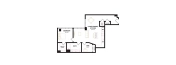 a floor plan of a home with a bedroom and a living room