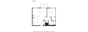 A 3 bedroom apartment with a living room, kitchen, bathroom and bedroom.
