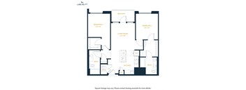 A floor plan of apartment B4 with a living room, two bedrooms, a bathroom, a kitchen, and a pantry.