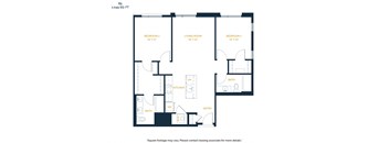 A black and white image of a floor plan for a 1,049 square foot apartment.