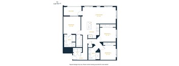 A floor plan of a one bedroom apartment with a balcony.
