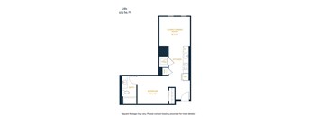 A floor plan for a 575 square foot apartment with a living/dining room, kitchen, bath, and bedroom.