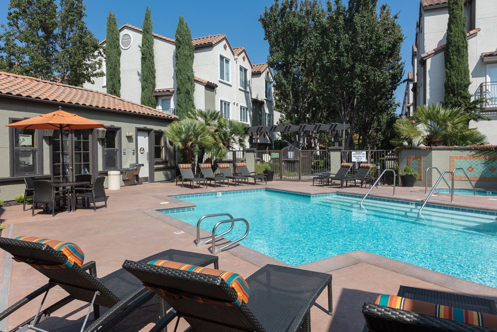 Swimming pool and lounge chairs