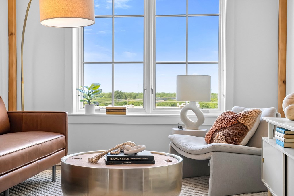 a living room with a large window