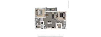 A floor plan of a house with a living room, kitchen, dining room, and bedrooms.
