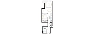 a floor plan of a bedroom floor plan with an open concept bedroom and living room