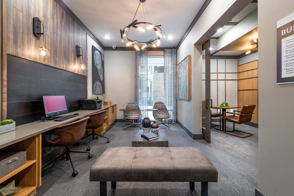 a home office with a desk and a computer