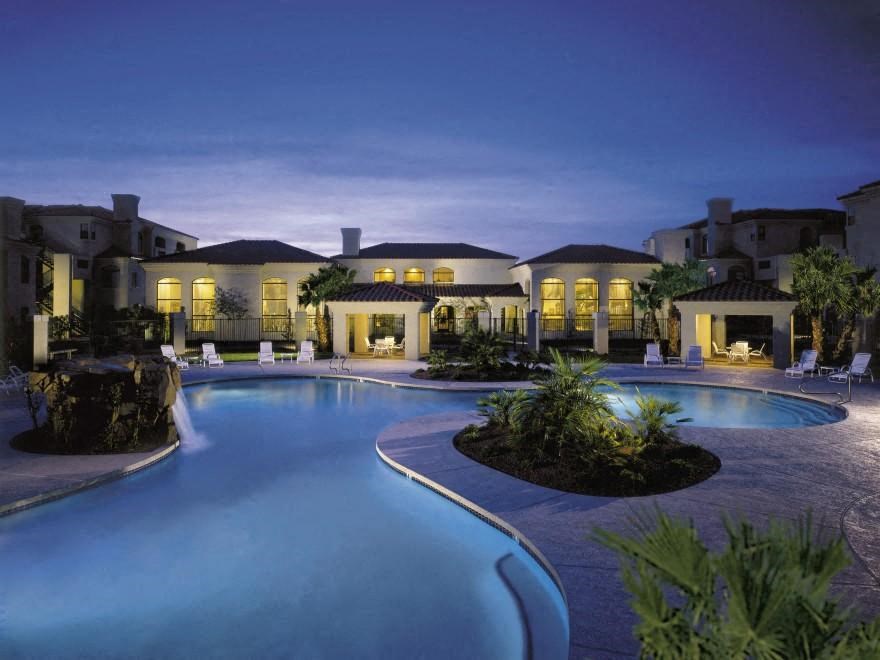 night shot of community pool