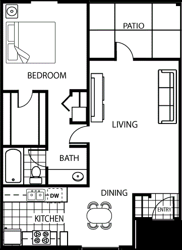 1x1 Floorplan at Villatree Apartments, Arizona, 85281
