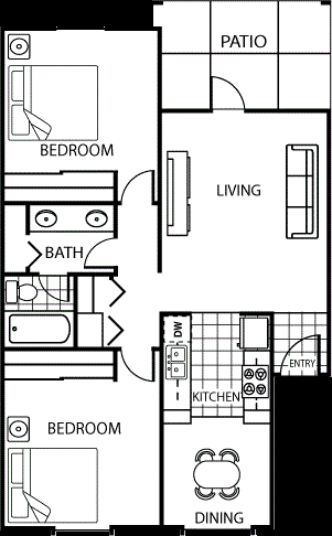2x1 Floorplan at Villatree Apartments, Tempe, AZ, 85281