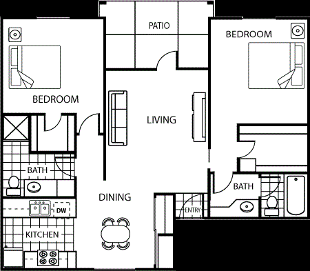2x2 Floorplan at Villatree Apartments, Tempe, AZ