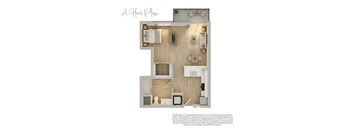 A 2-room plan showing a bedroom and a living area.