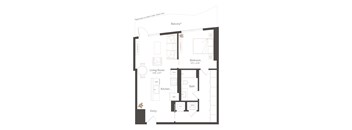 A floor plan of a house with a living room, kitchen, bathroom, and bedroom.