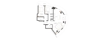 A floor plan of a house with two bedrooms, a living room, a kitchen, and a bathroom.