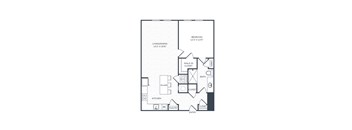 A black and white floor plan of a small apartment.