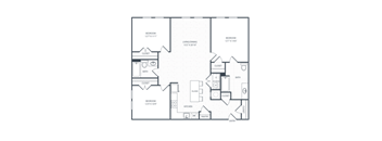 A black and white image of a house floor plan with three bedrooms, a living room, a kitchen, a bath, and a pantry.