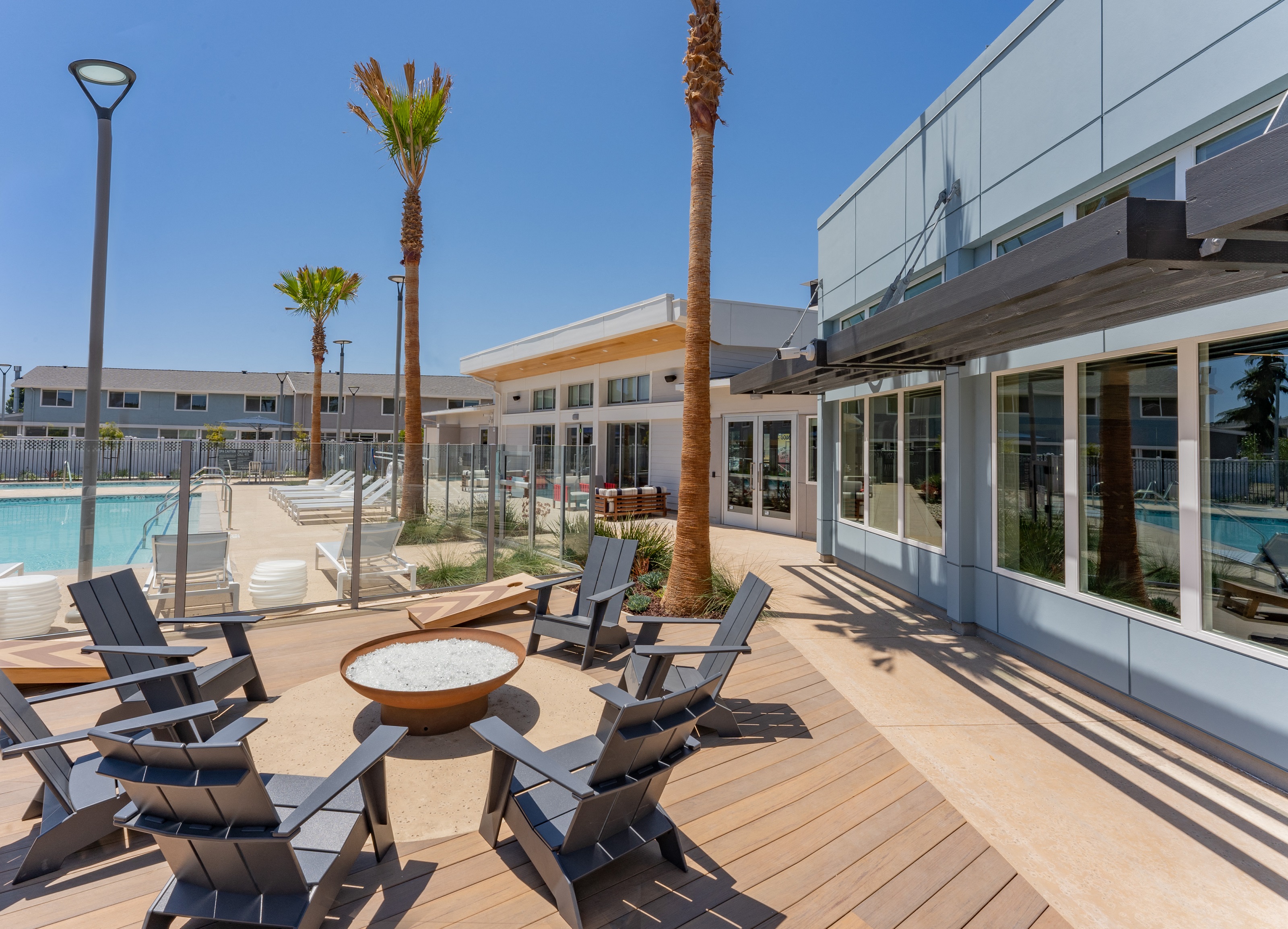 Fire pit next to pool