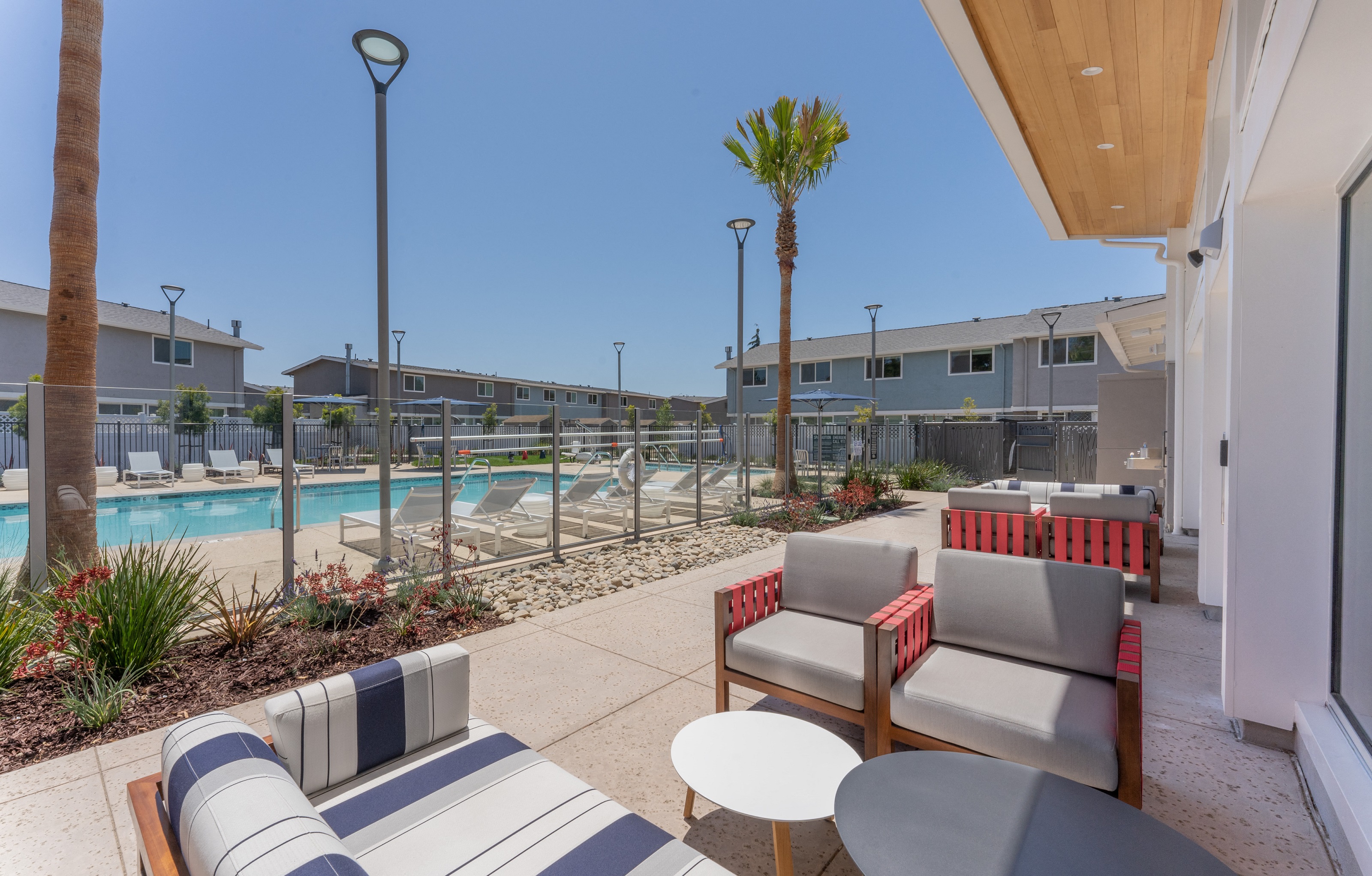 seating next to pool