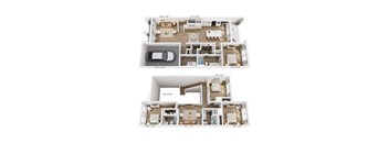 A floor plan of a two-story home with a garage on the first floor and a living area on the second floor.
