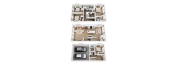 Four different floor plans of a house are shown.