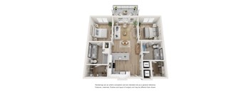A floor plan of a house with a living room, dining room, kitchen, and bedrooms.