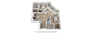 A floor plan of a house with a kitchen, living room, and two bedrooms.