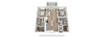 A floor plan of a house with a living room, dining room, kitchen, and bedrooms.