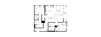 A black and white image of a house floor plan.