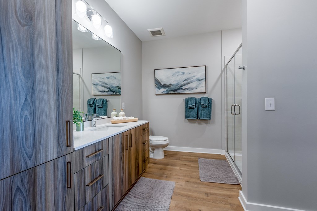 Primary Bathroom with glass shower