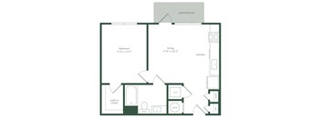 a floor plan of a unit with a bedroom and a living room