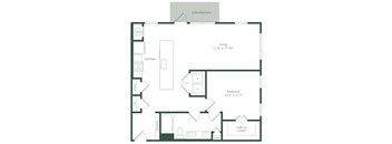 a floor plan of a unit with a bedroom and a living room