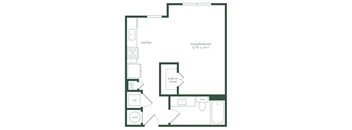 a floor plan of a living room with a kitchen and a bedroom
