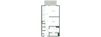 a floor plan of a house with a bedroom and a living room