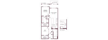 A floor plan of a two-story home with a living room, kitchen, and two bedrooms.