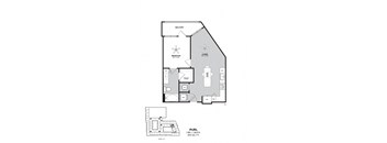 a floor plan of a 1 bedroom apartment at the residences at silver hill in suitland,