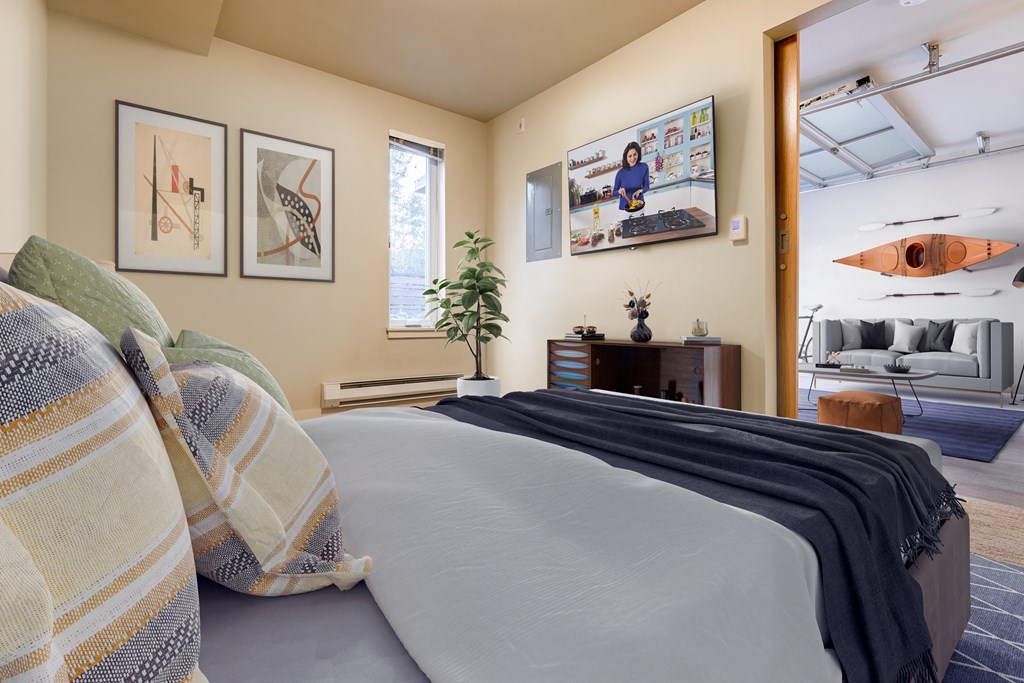 Staged One bedroom with view of living room at Allez, Redmond,Washington