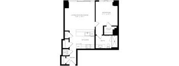 a floor plan of a house with a bedroom and a living room