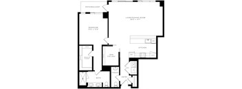 a floor plan of a living room and a kitchen