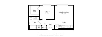 A black and white floor plan of a small apartment.