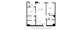A black and white floor plan of a two bedroom apartment.