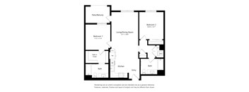 A black and white floor plan of a two bedroom apartment.