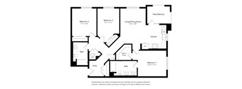 A black and white floor plan of a house with labeled rooms.