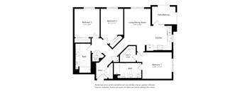 A black and white floor plan of a home with labeled rooms.
