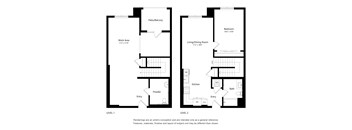 A floor plan shows two levels of a house with a work area, powder, and bathrooms.