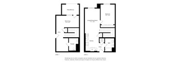A floor plan for a two-story home with a work area and a living/dining room.