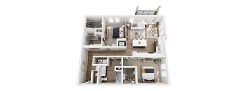 A top-down view of a modern apartment layout.