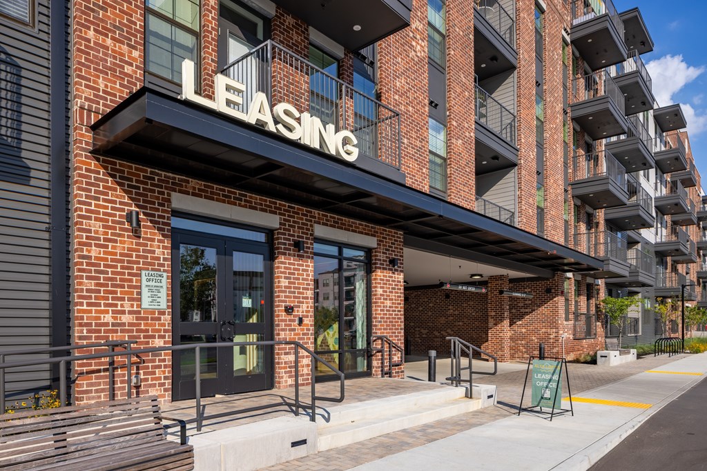 Alta Lofts on the Levee Leasing Office Front with Leasing Signage