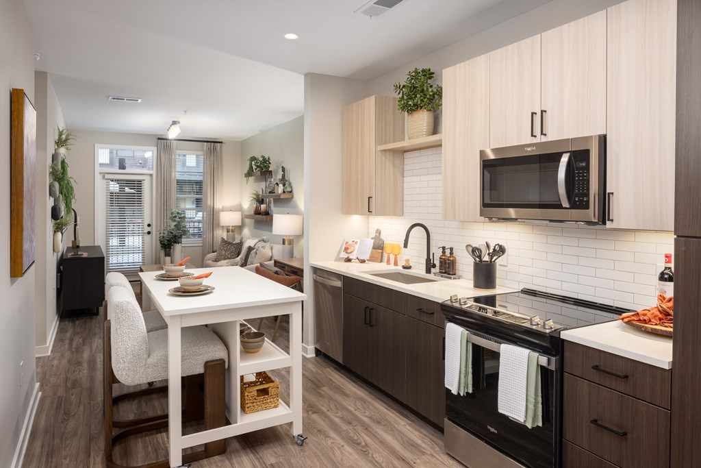 Apartment Interior - Kitchen with tile backsplash and island