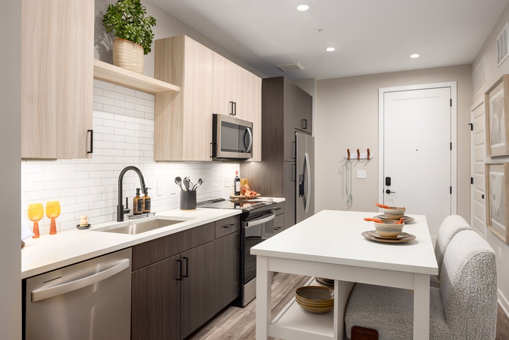 Apartment Interior - Kitchen with tile backsplash and island