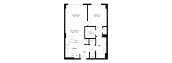 A floor plan of a house with a living room, dining room, kitchen, bath, and bedrooms.